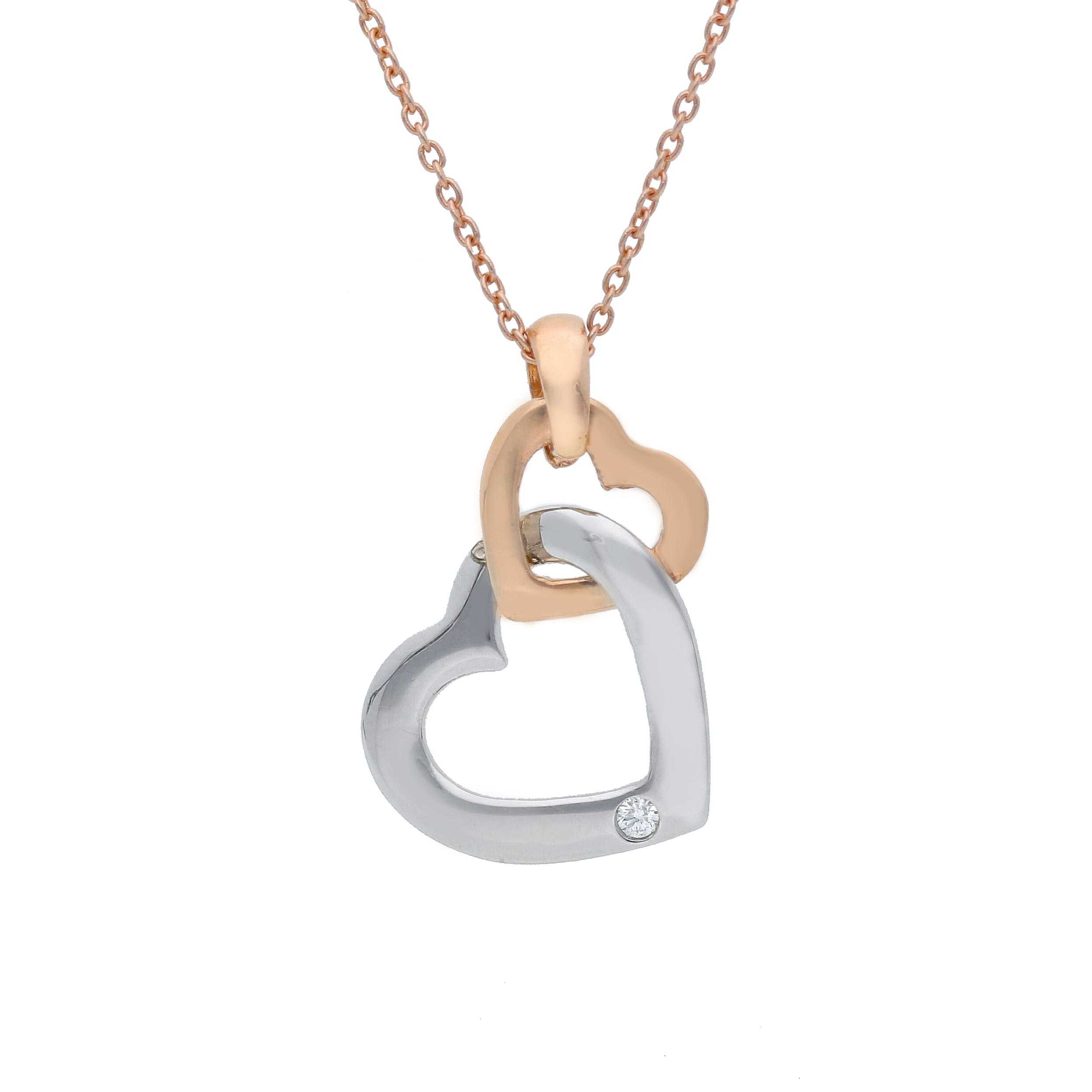 Μενταγιόν απο λευκόχρυσο & ροζ χρυσό κ18 με διαμάντι και αλυσίδα (code S256395)